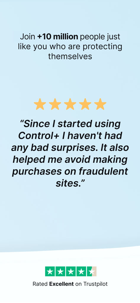 Control+ Security & Protection - Avis client et évaluation cinq étoiles pour Control Plus Security montrant une excellente note sur Trustpilot