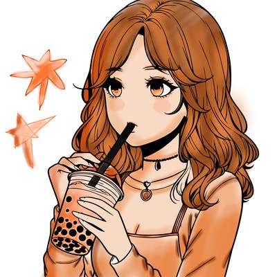 realistic girl drinking boba tea
