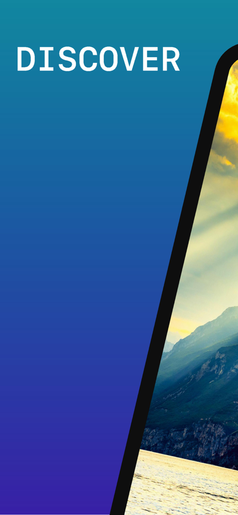 Lake Garda Travel Guide - Lake Garda Travel Guide app screenshot featuring a scenic mountain lake view and the word Discover