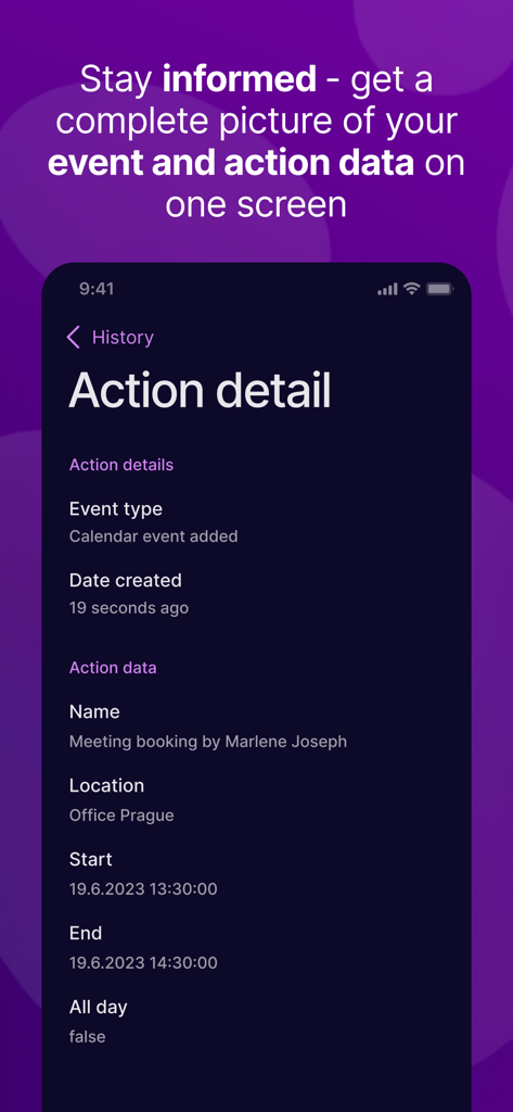 Make (formerly Integromat) - 自動カレンダーイベントアクションの詳細を示すMakeアプリ画面。
