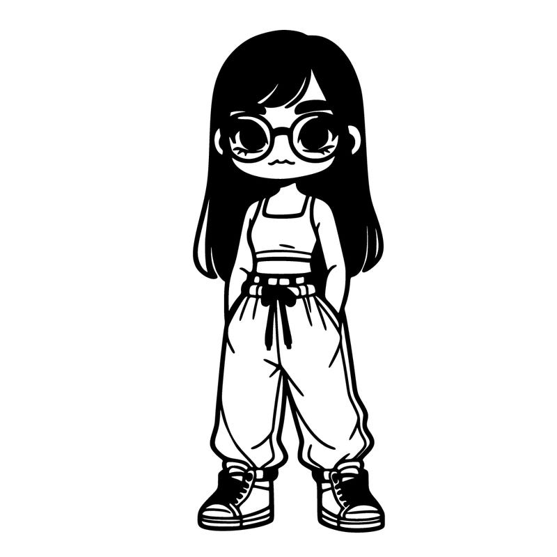 black girl with glasses tank top baggy pants