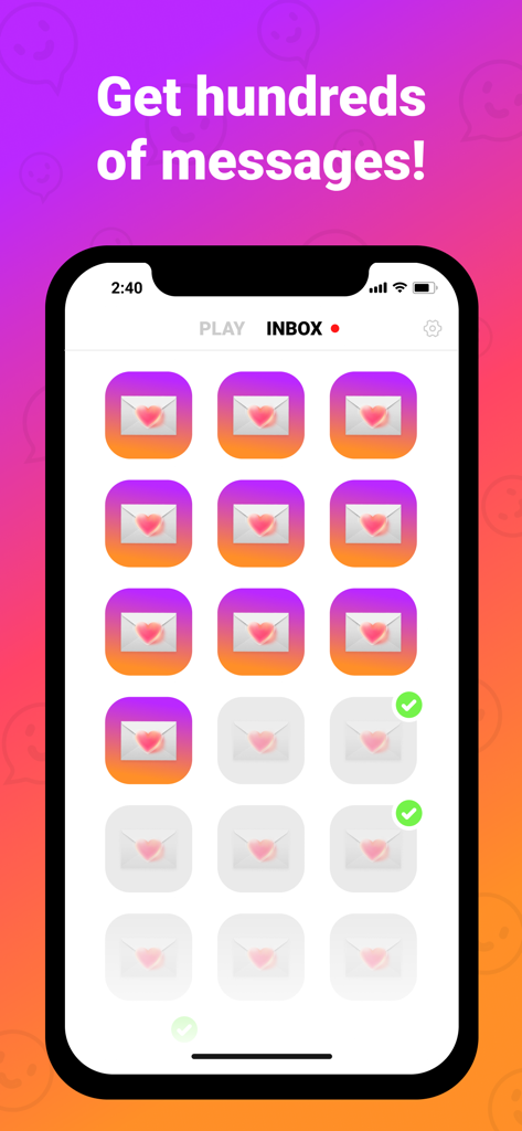 AQA app inbox interface displaying numerous anonymous message notifications with hearts