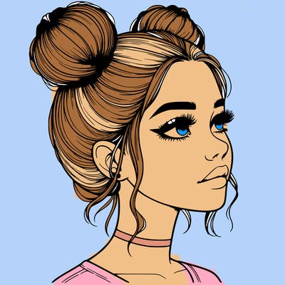 realistic girl with buns on the top of her head