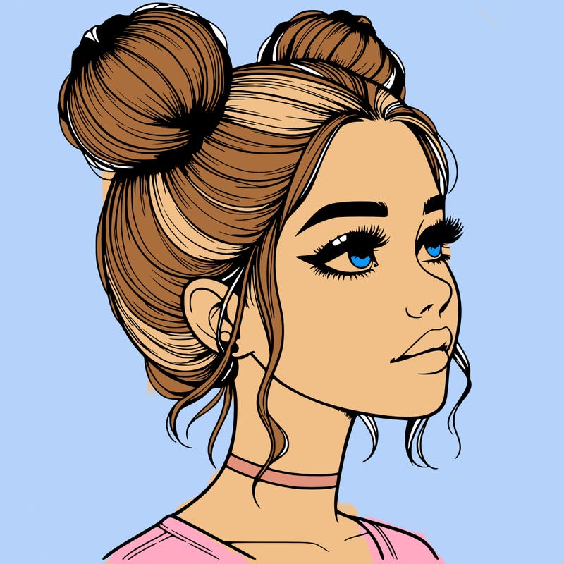 realistic girl with buns on the top of her head