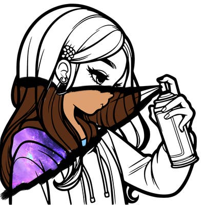 a realistic girl spray painting