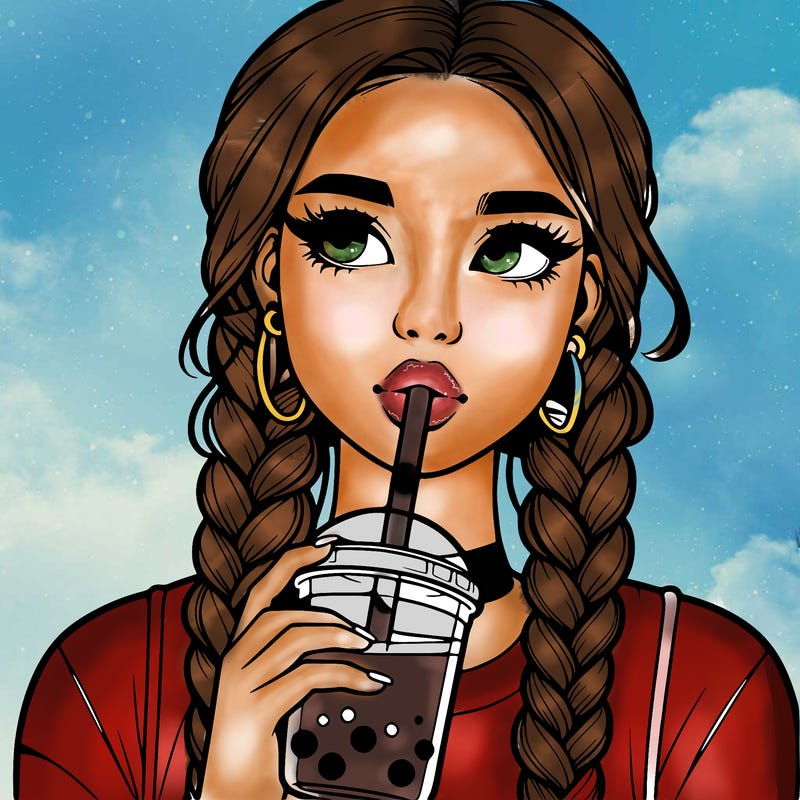 realistic girl with braided hair drinking boba
