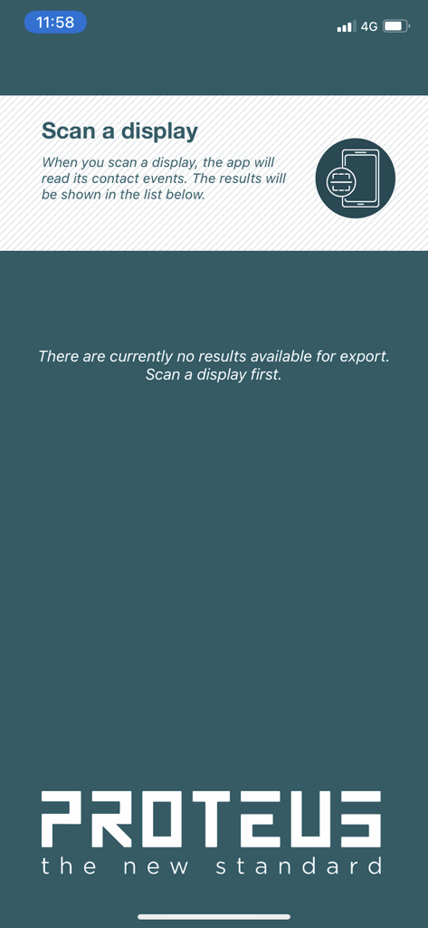 Proteus Smart Display app screen for scanning hardware displays to read contact events