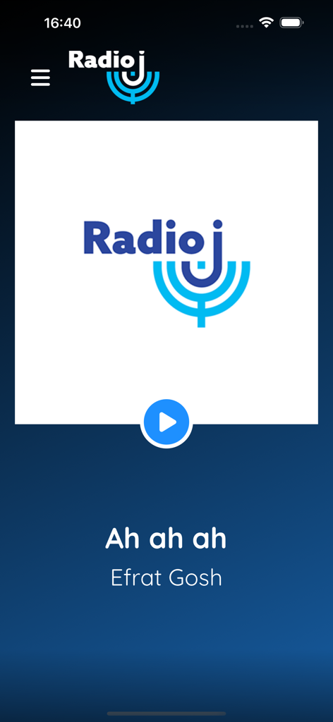 Interface de l'application RadioJ France montrant une chanson d'Efrat Gosh en cours de lecture sur le lecteur mobile