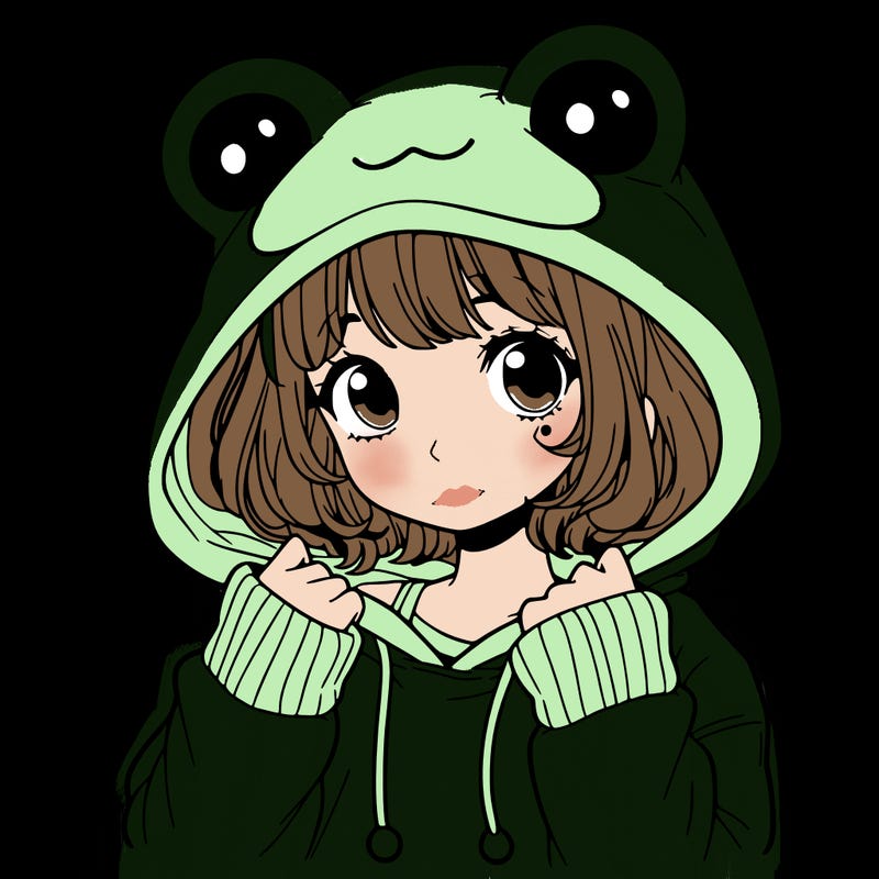 a cute teenage girl wearing a frog hoodie