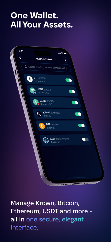 Interfaccia del wallet Web3 quantum-secure di Qastle che mostra il controllo degli asset per Bitcoin ed Ethereum
