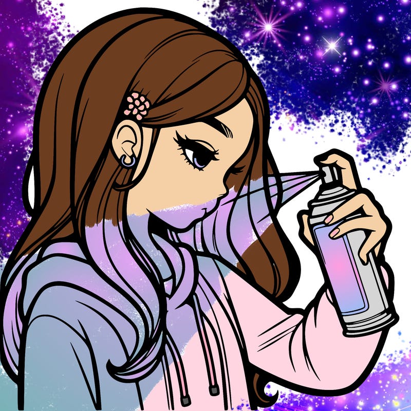 a realistic girl spray painting