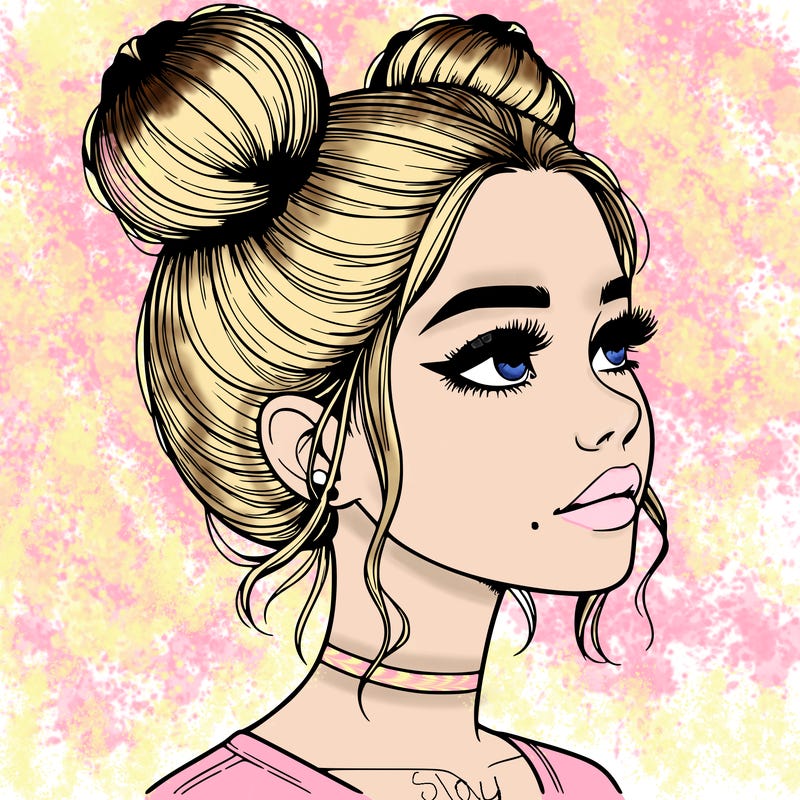 realistic girl with buns on the top of her head