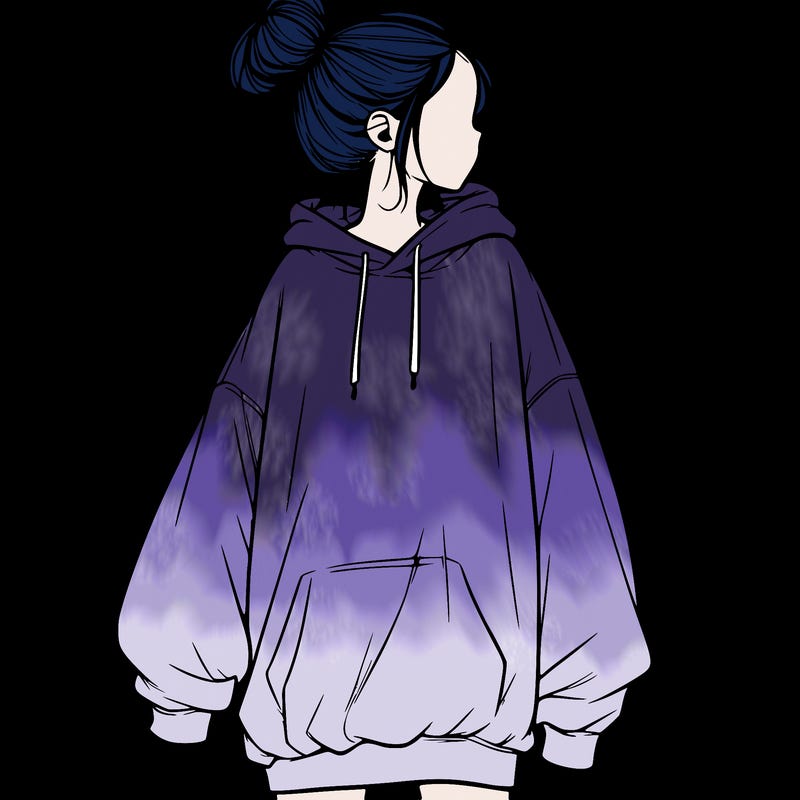 realistic girl with a oversized sweatshirt on and a bun