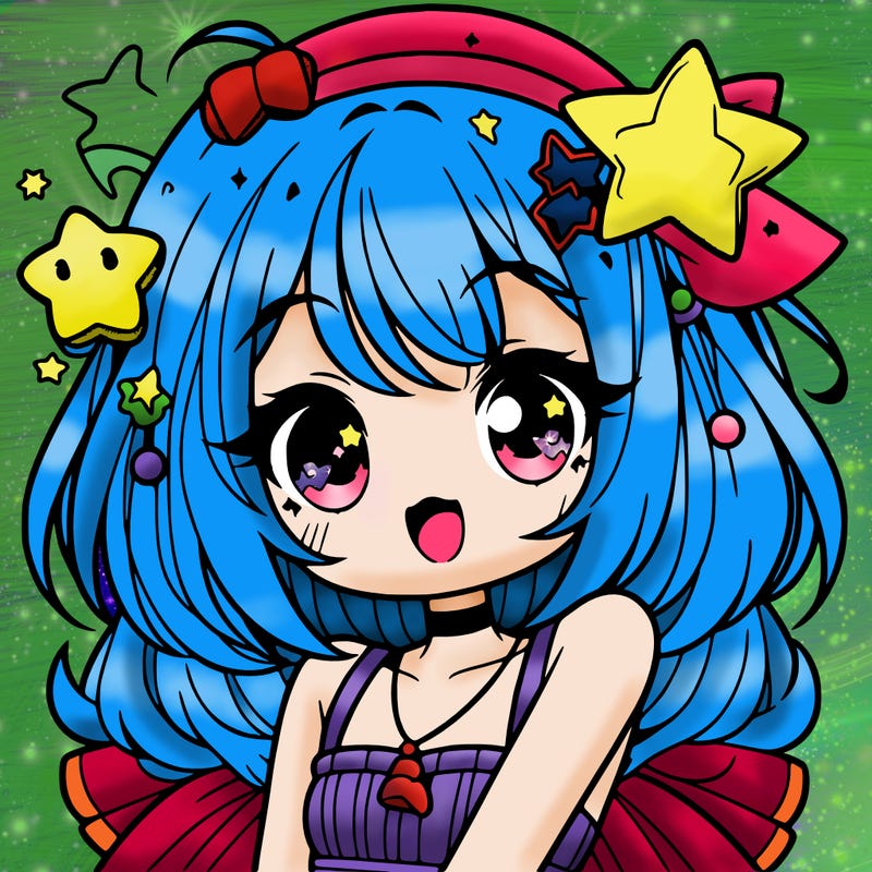 cute anime girl with star accessories
