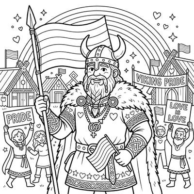 Embark on a colorful journey celebrating strength and diversity with this unique Viking Settler Pride Month coloring page. Discover a powerful fusion of history and modern celebration, perfect for expressing your creativity.