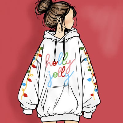 realistic girl with a oversized sweatshirt on and a bun