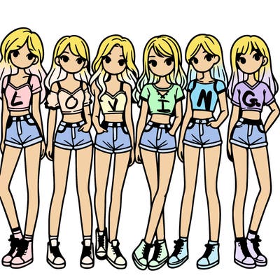 a group of girls wearing crop tops and shorts