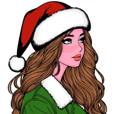 realistic girl in santa hat