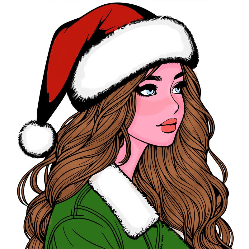 realistic girl in santa hat