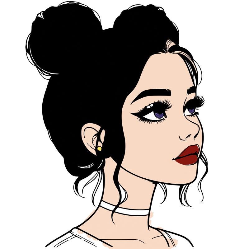 realistic girl with buns on the top of her head