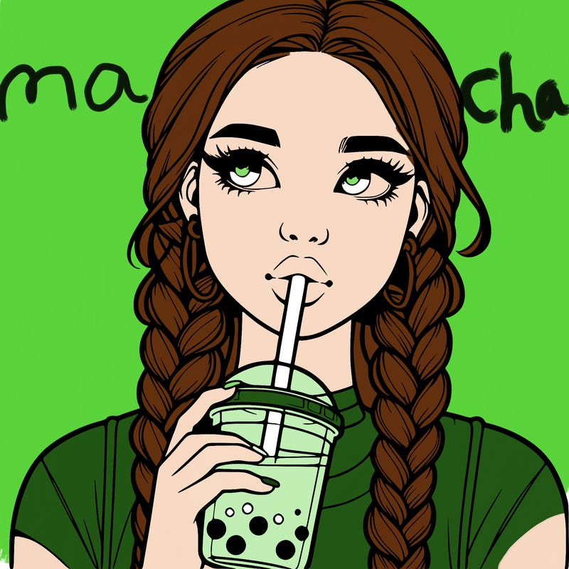 realistic girl with braided hair drinking boba