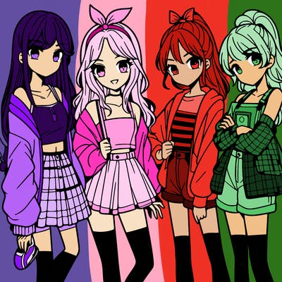 teen manga girls group of 4