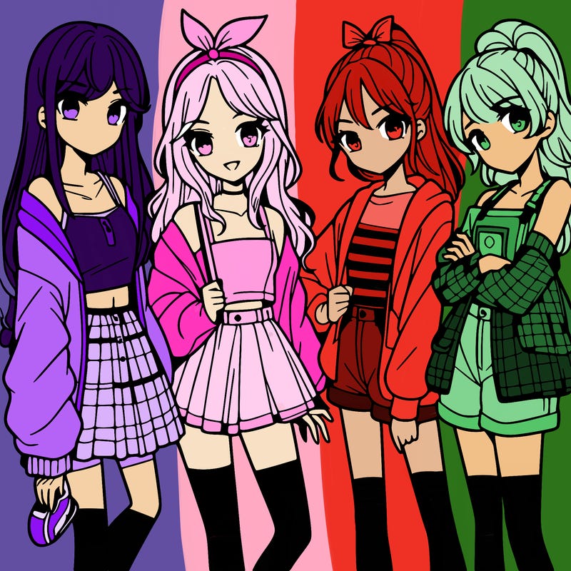 teen manga girls group of 4