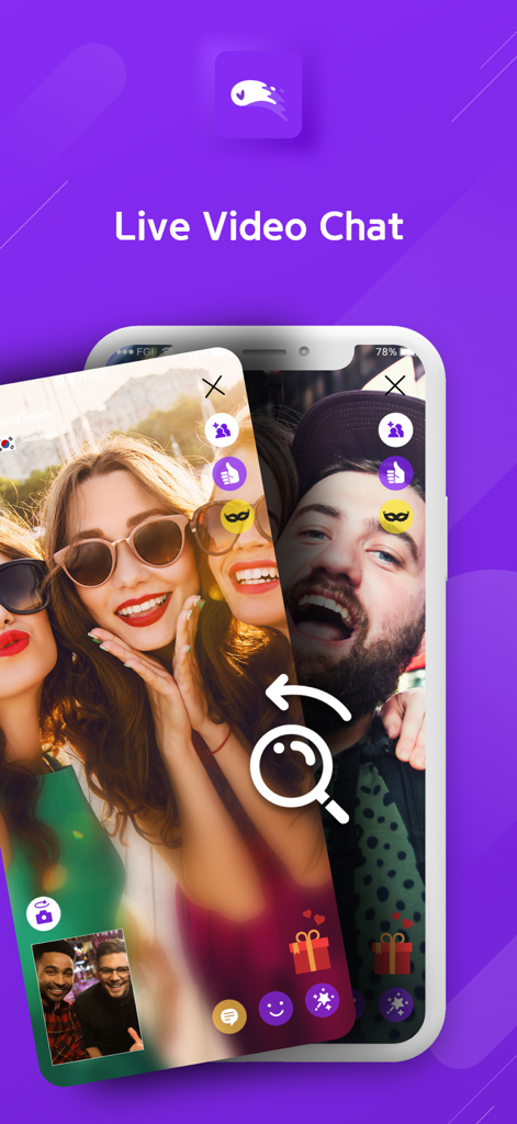 Guroja app interface showing live video chat screens with diverse global users and swipe to connect features