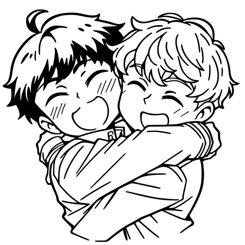 two anime boys hugging