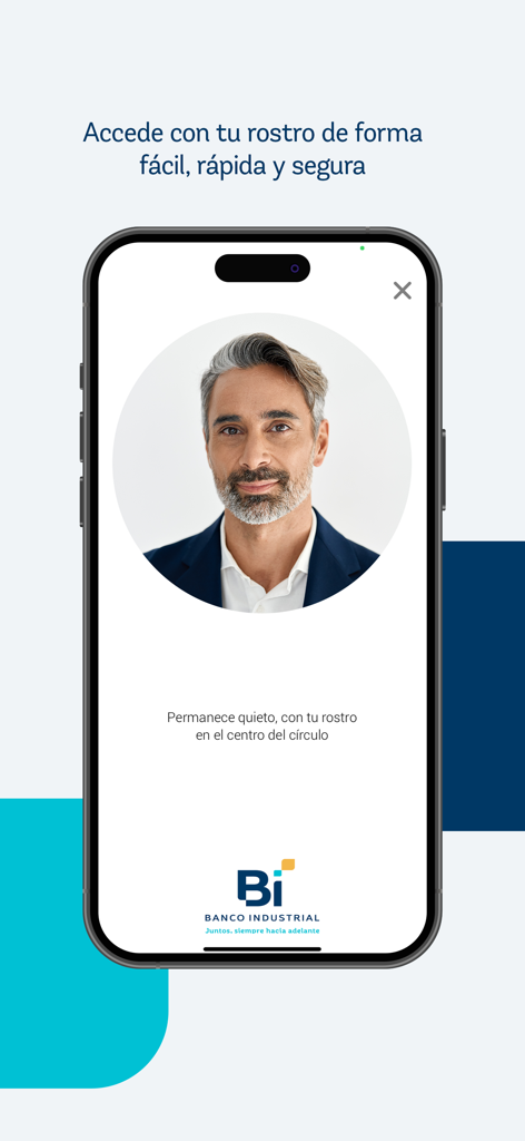Bi Banking - Pantalla de inicio de sesión con reconocimiento facial de la aplicación móvil Bi Banking para un acceso seguro a la cuenta.