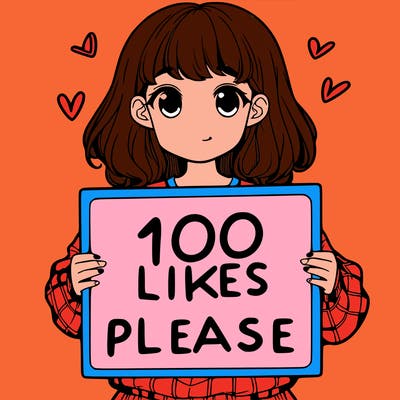 a girl holding a sign saying 100 likes please