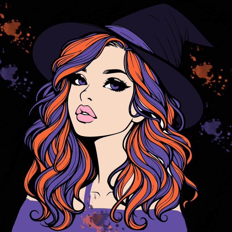 realistic witch girl with wavy hair and lips