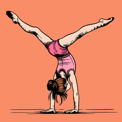 realistic gymnastic hand stand girl in four splits