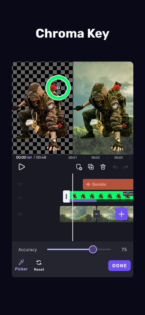 VivaCut chroma key tool for background removal on mobile