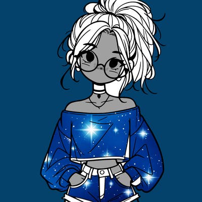 girl with a messy ponytail glasses a baggy crop top and jean shorts