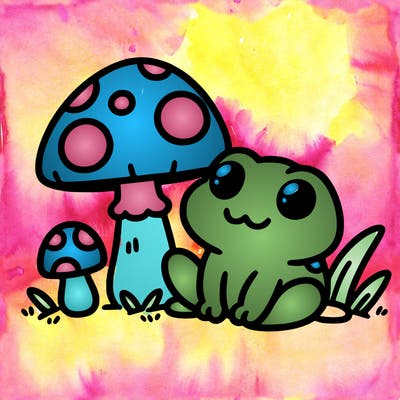 cute froggy with mushroom