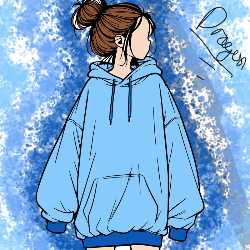 realistic girl with a oversized sweatshirt on and a bun