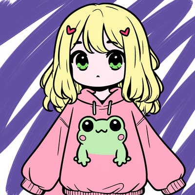 girl wearing frogging sweatshirt