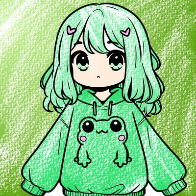 girl wearing frogging sweatshirt