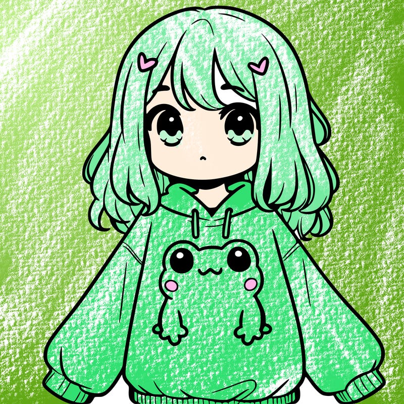 girl wearing frogging sweatshirt