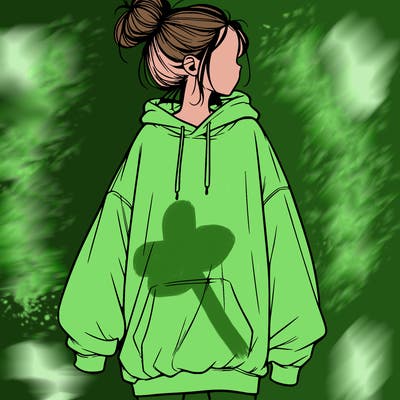 realistic girl with a oversized sweatshirt on and a bun