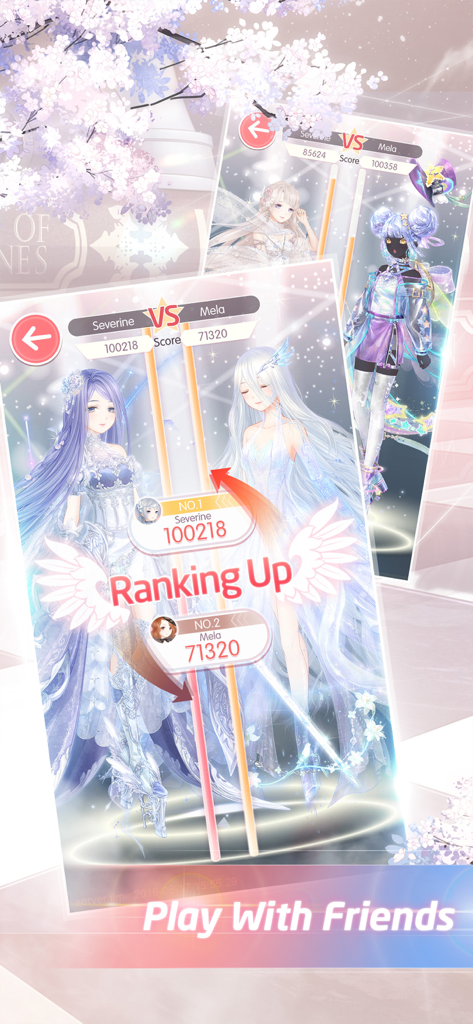 Love Nikki Dress UP Queen stylist battle screen showing high scores and ranking up