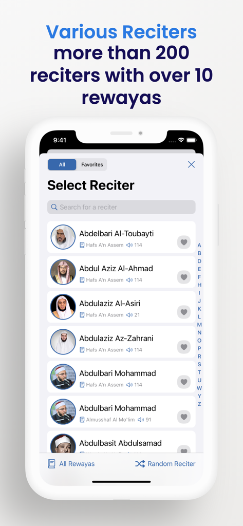 List of Quran reciters and rewayas in the Tarateel AlQuran app