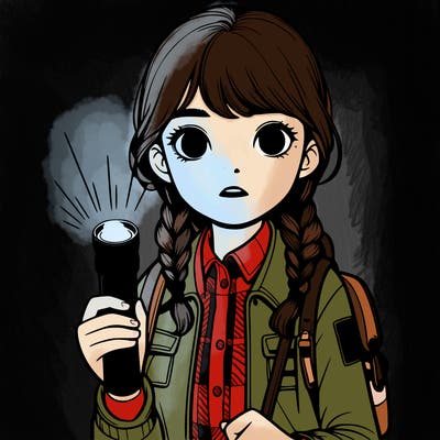 realistic girl with flashlight