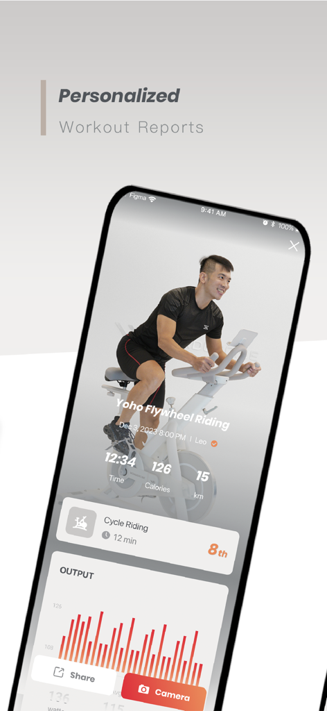 Wonder Core - Fitness Partner - Wonder Core app screen displaying personalized workout reports and cycling performance metrics