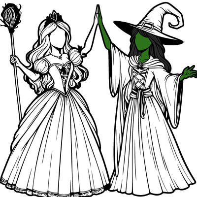detailed realistic split of a princess and a witch