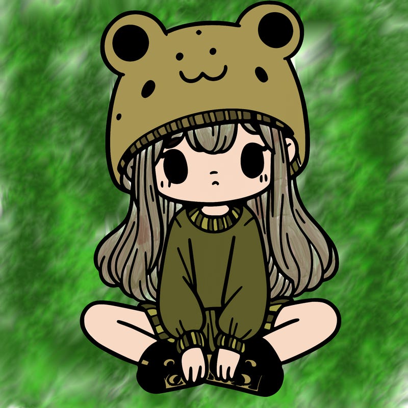 a girl wearing a frog hat and some frog socks