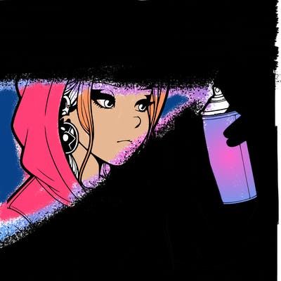 a realistic girl, spray painting