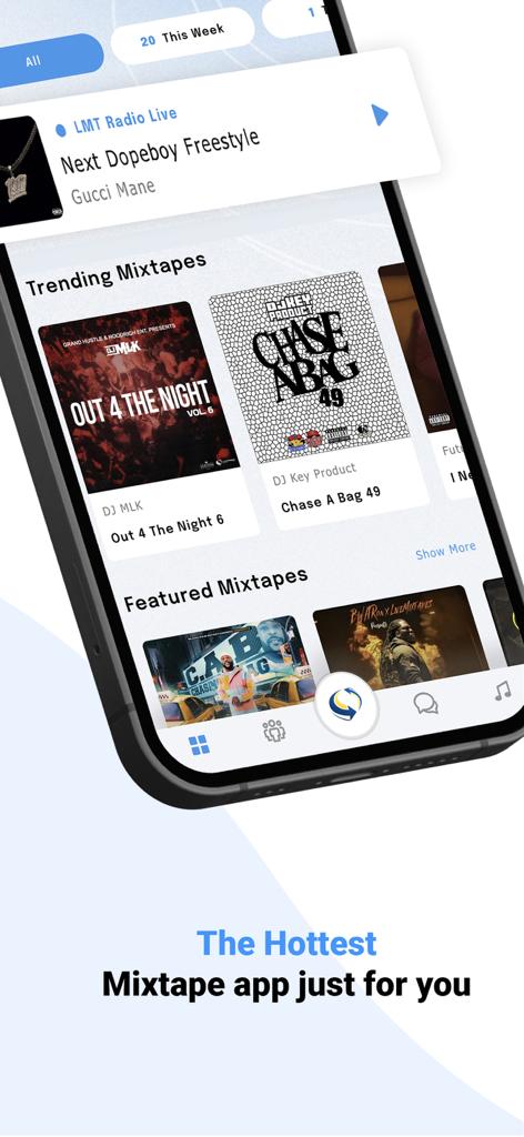 LiveMixtapes - Mixtape Culture - LiveMixtapes app interface featuring trending hip hop mixtapes and LMT Radio