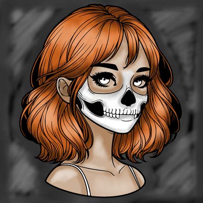 realistic girl with skull